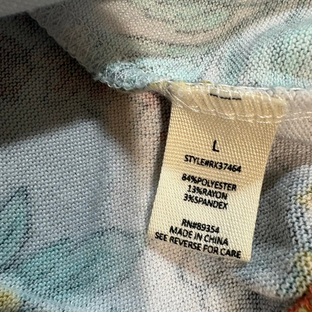 No Comment Floral Pullover Top Large Multicolor Raglan Striped Cuff RX37464 - Picture 4 of 7